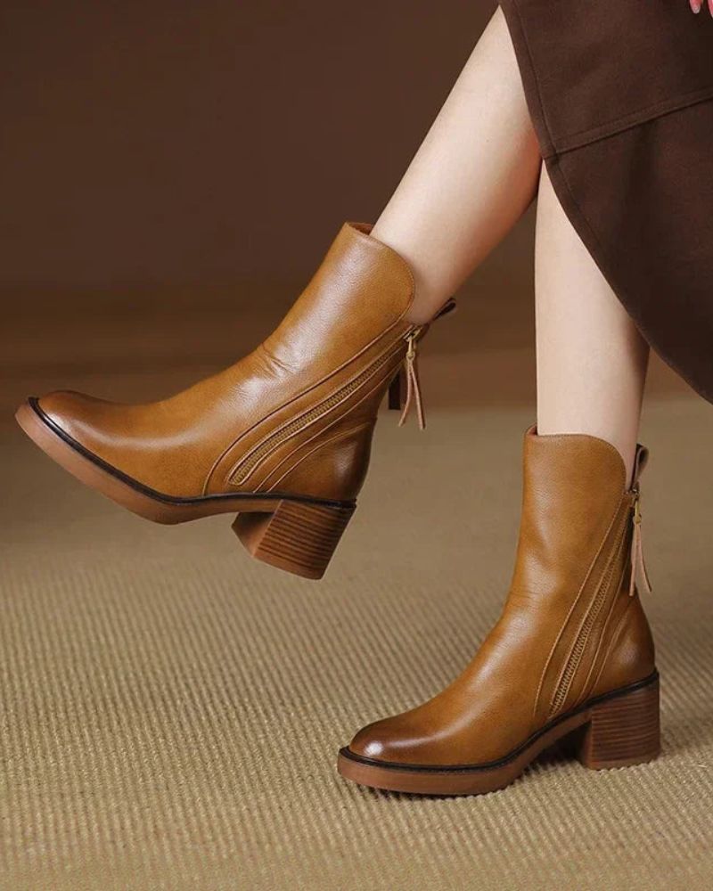 Emily - Leather Boots with a Comfortable Heel