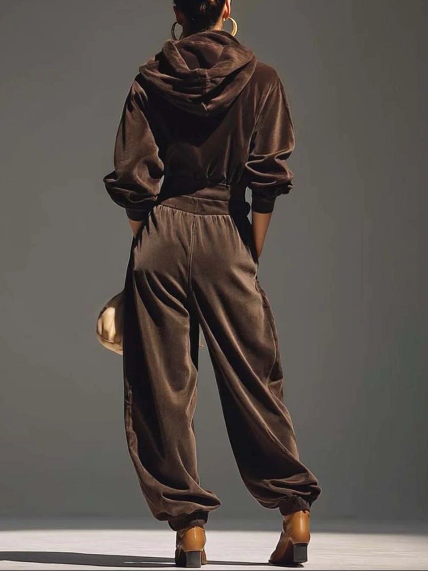 Sylvia - Vintage Velvet Hoodie and Trousers Set (Inc. Belt)