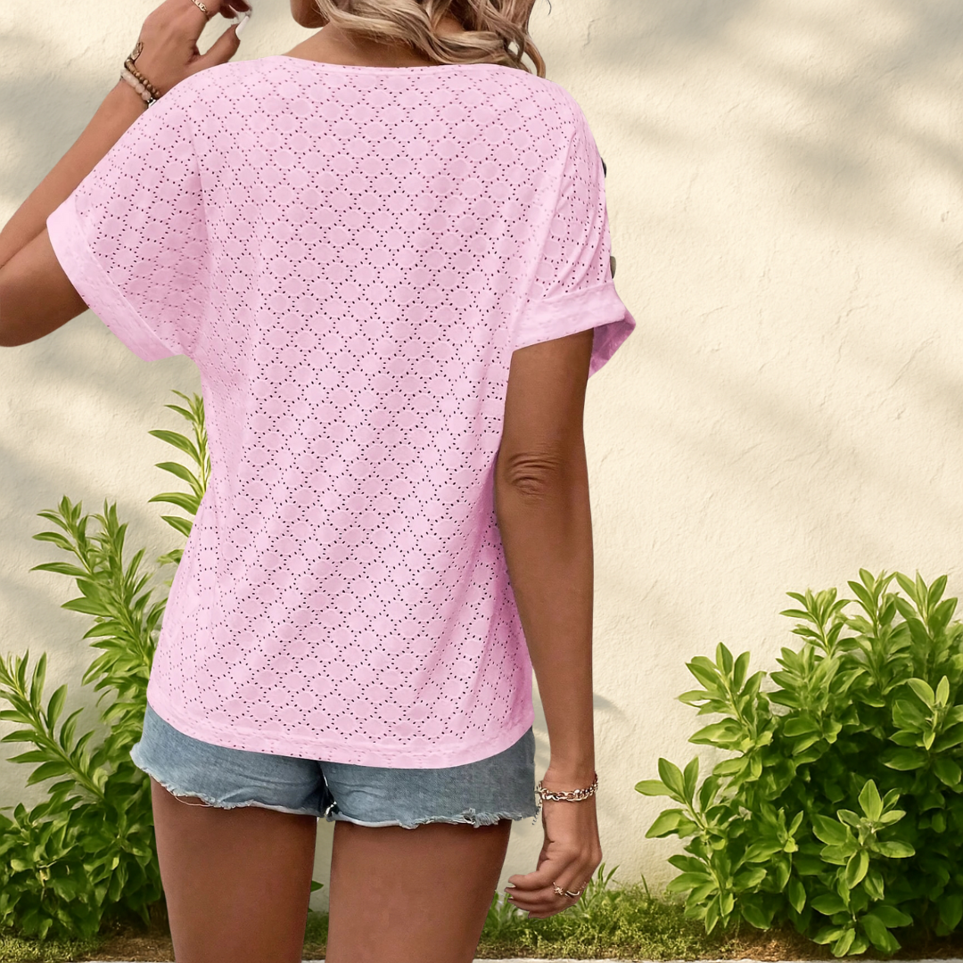NOEMIE - T-SHIRT ÉLÉGANT À MANCHES CHAUVE-SOURIS ET COL EN V
