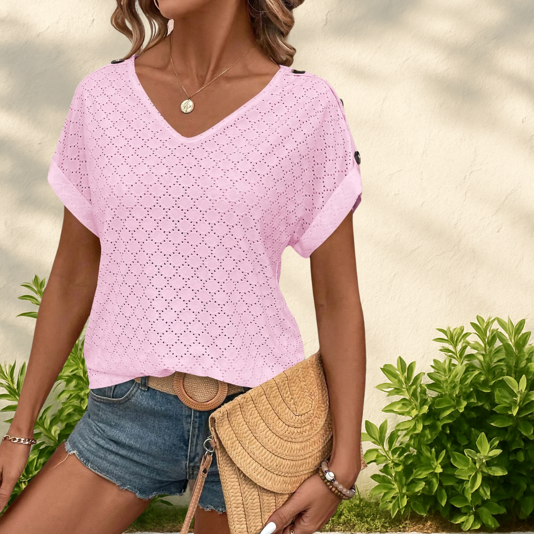 NOEMIE - T-SHIRT ÉLÉGANT À MANCHES CHAUVE-SOURIS ET COL EN V
