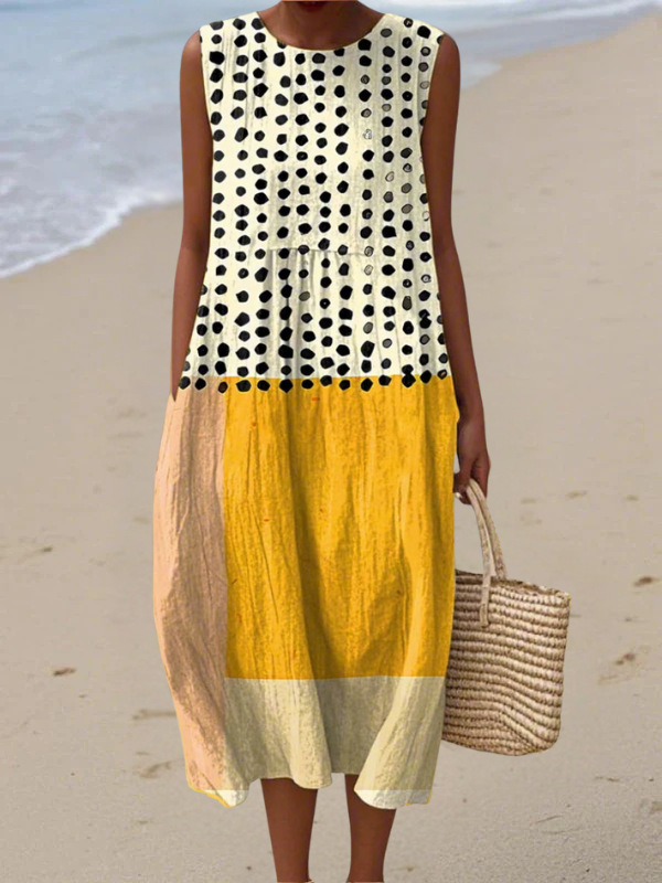 Leah Polka Colorblock Midi Jurk