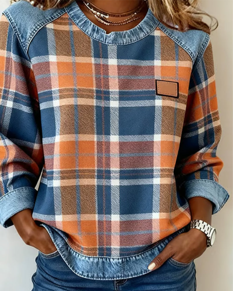 Aubrey - Denim Patchwork Pullover Sweatshirt