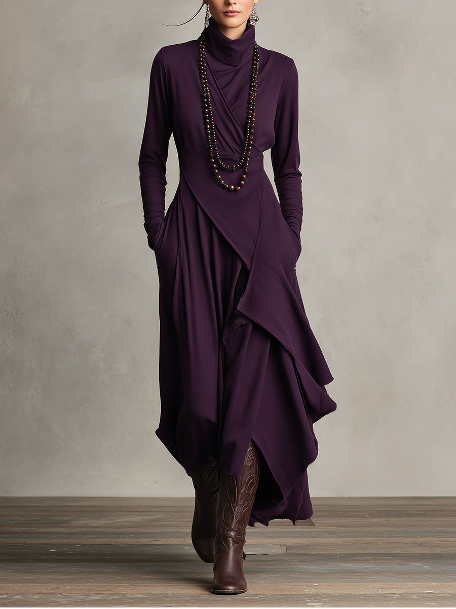 Valeria - Asymmetrical Maxi Knit Dress with Roll Neck