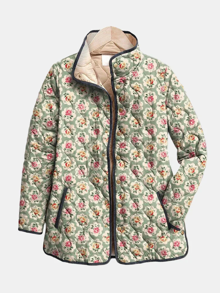 Aveline - Vintage Floral Art Print Quilted Jacket
