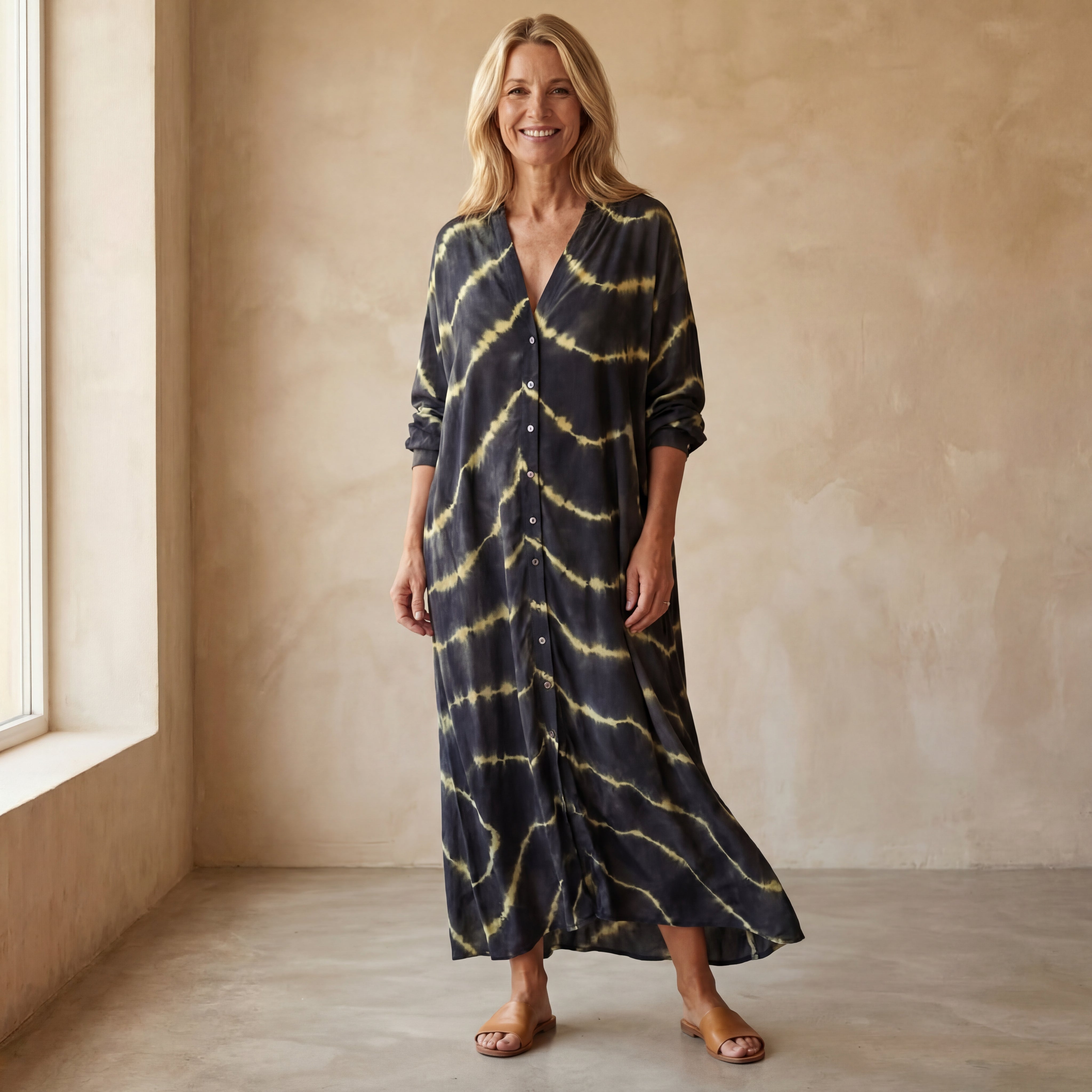 Bo - Boho Gestreepte Jurk met Lange Mouwen