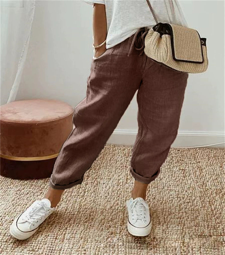Sofie – Ademende Linnen Pantalon, Casual en Stijlvol (Bruin)