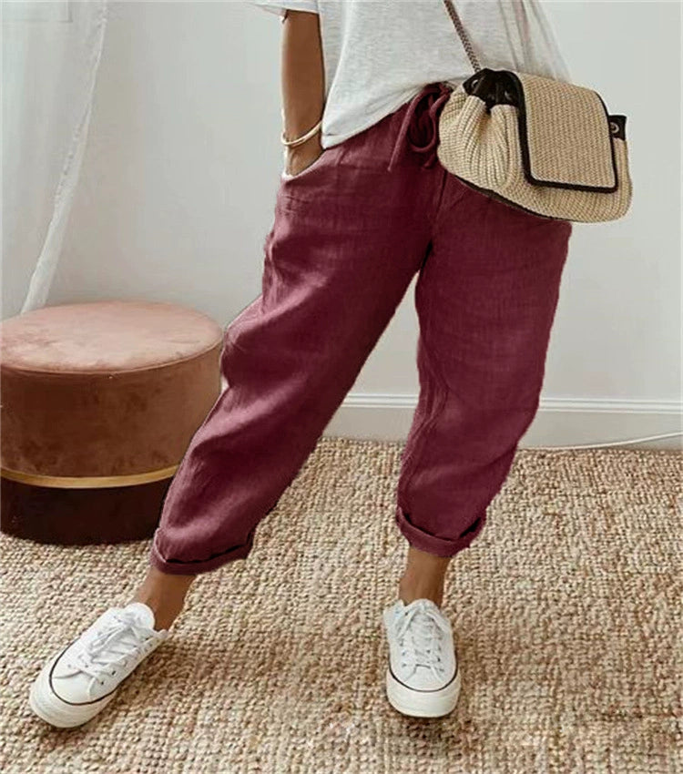 Sofie – Ademende Linnen Pantalon, Casual en Stijlvol (Rood)