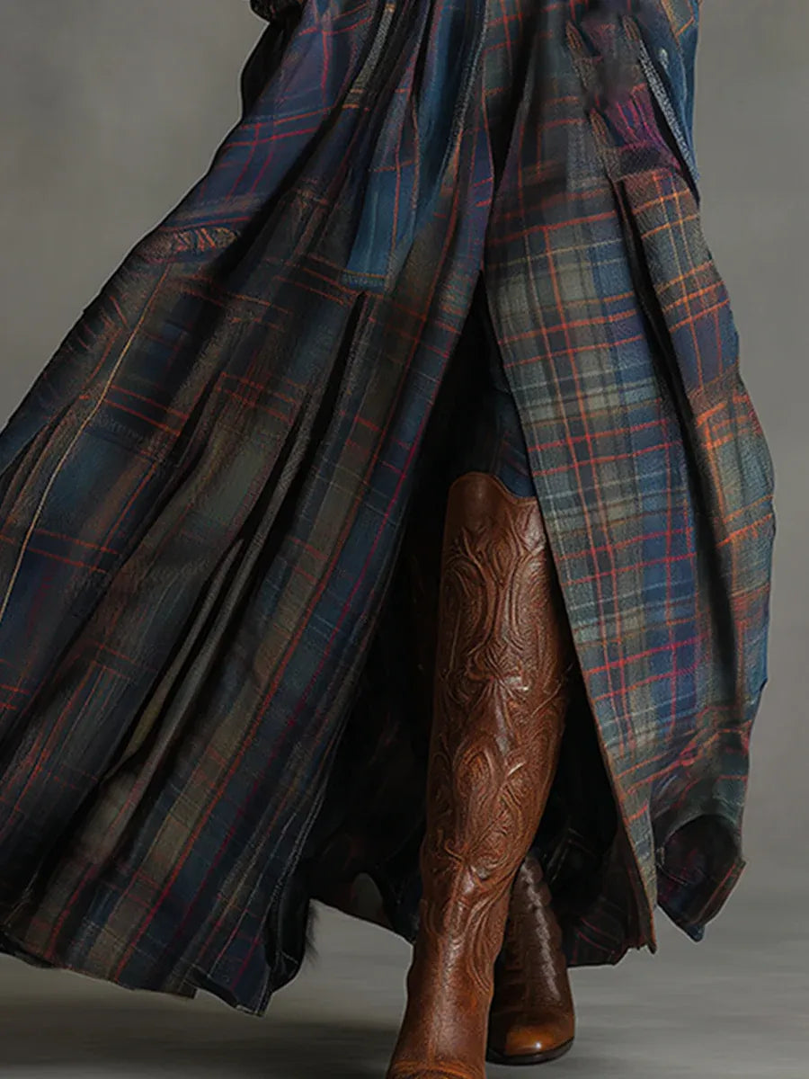 Nora-Mae | Elegante Geruite Maxi Jurk