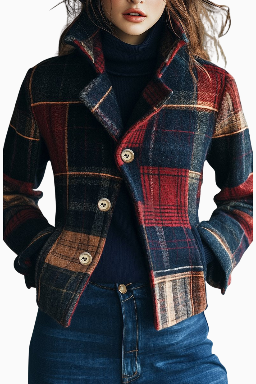 Elise - Plaid Pattern Woolen Jacket