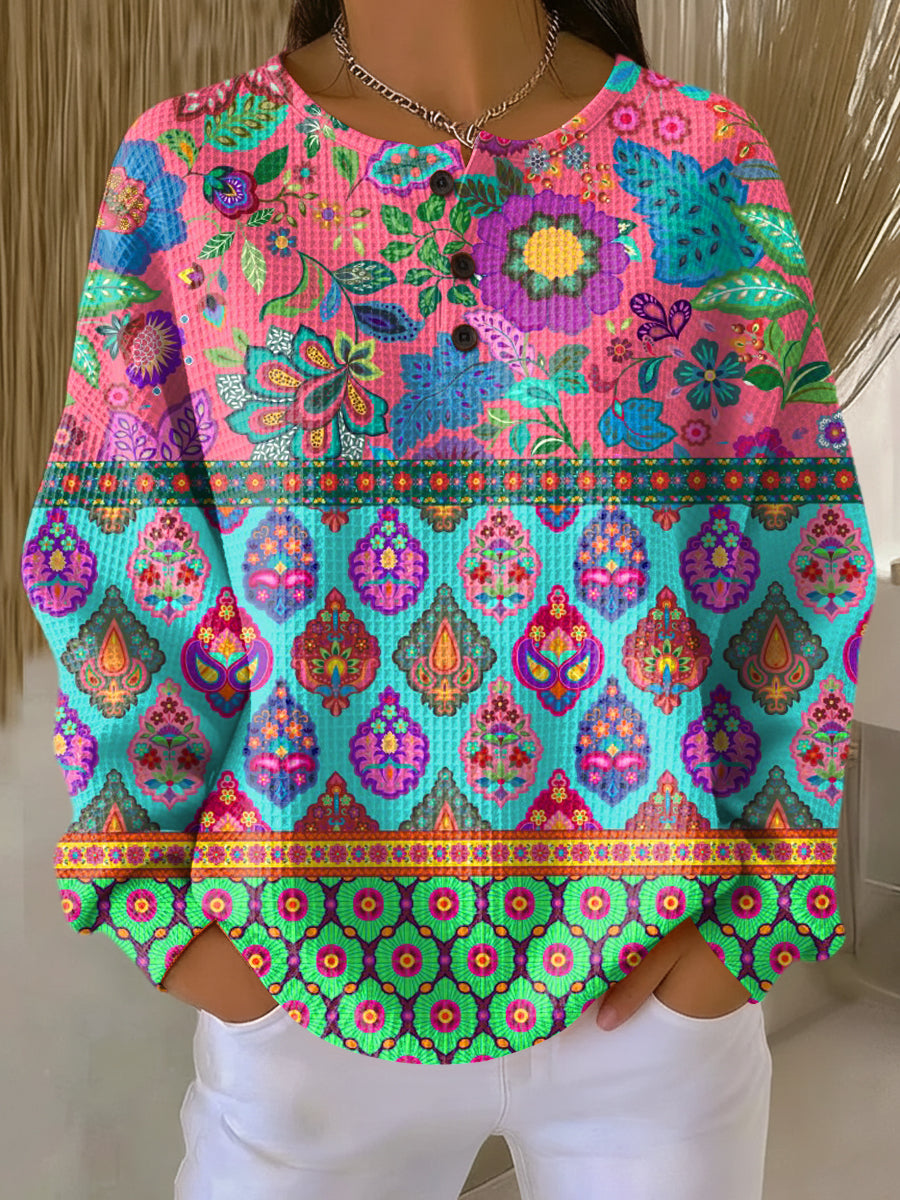 Signe | Trui met Etnische Bloemenstrepen