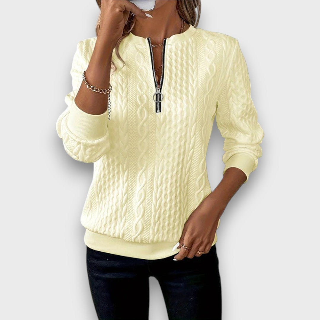 Charlene – Cable-Knit Zip Front Sweater