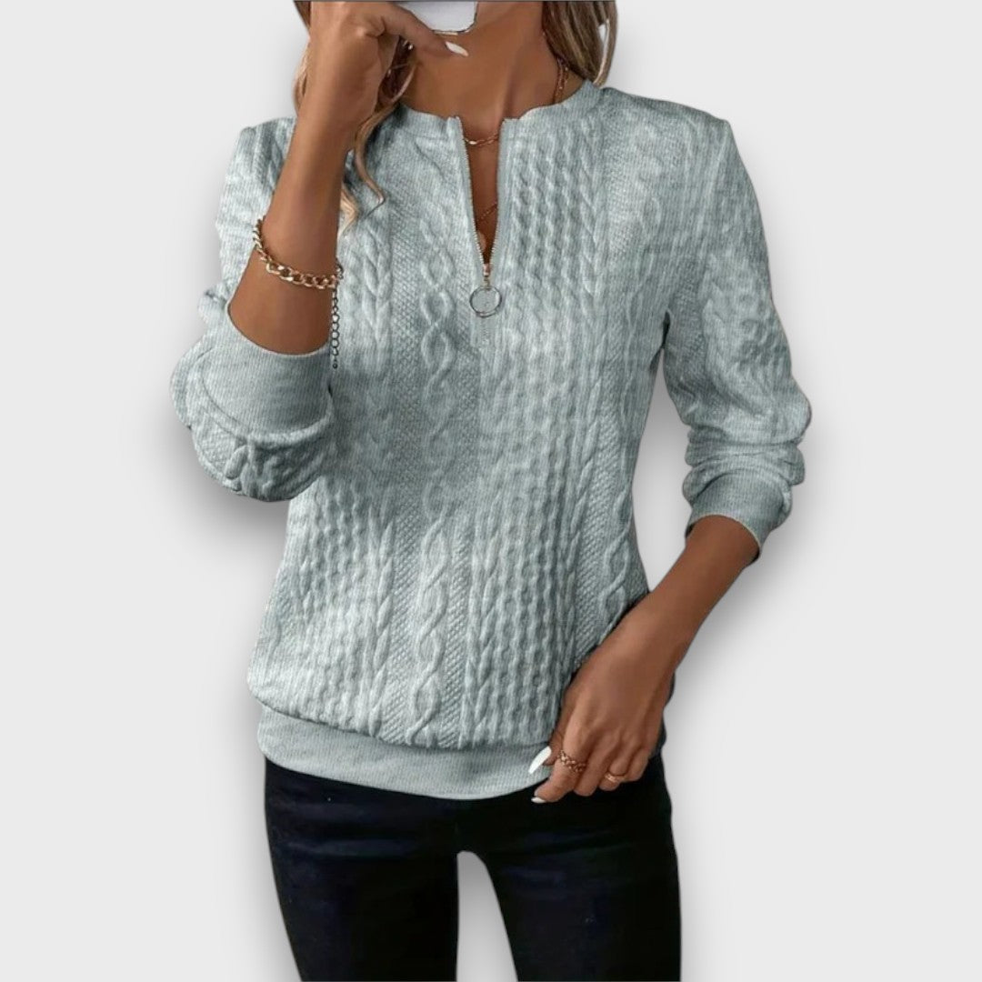 Charlene – Cable-Knit Zip Front Sweater