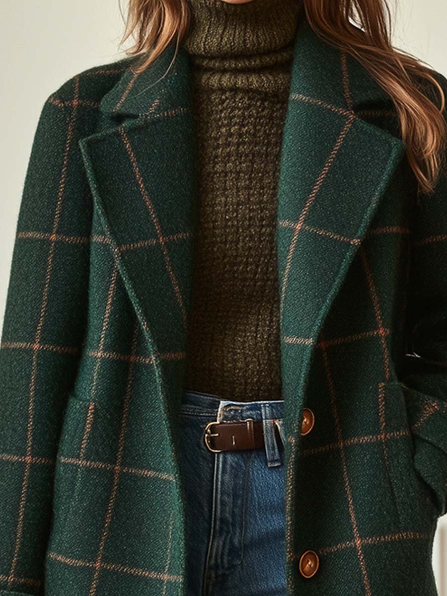 Zoe - Classic Plaid Wool Coat