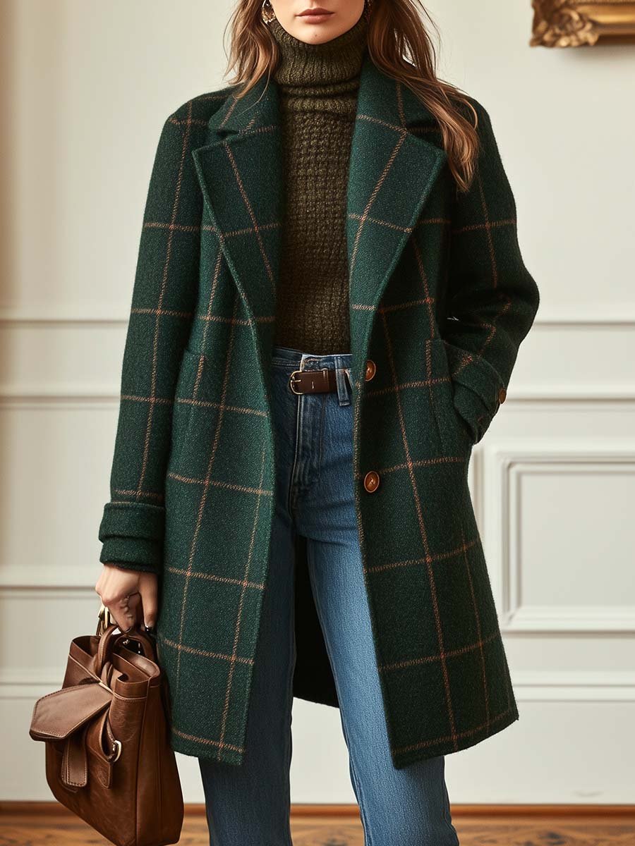 Zoe - Classic Plaid Wool Coat