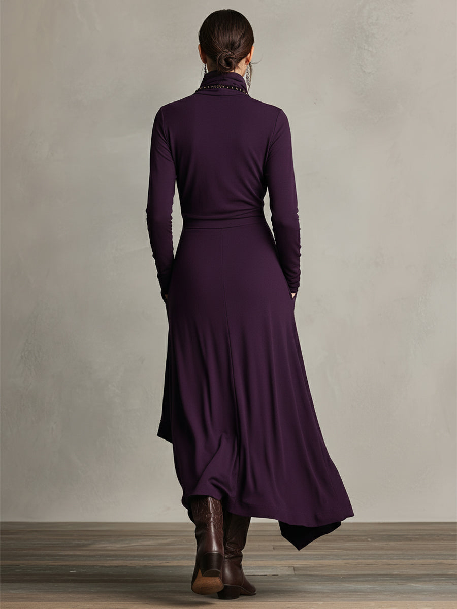 Valeria - Asymmetrical Maxi Knit Dress with Roll Neck