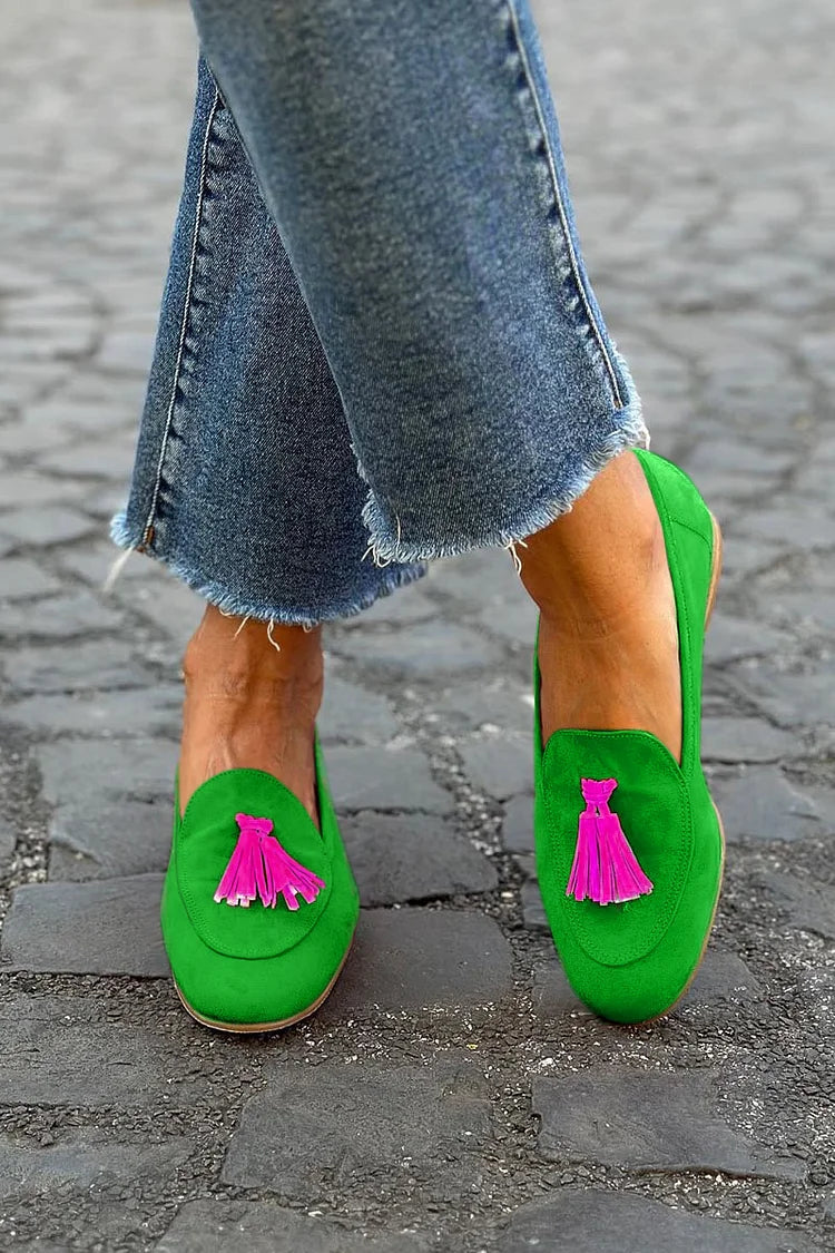 Groene Loafer met Fuchsia Kwastje