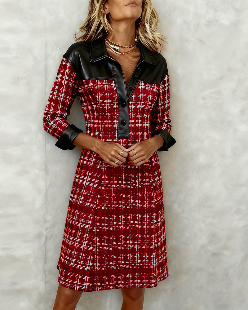 Kylie - Long Sleeve Houndstooth Dress