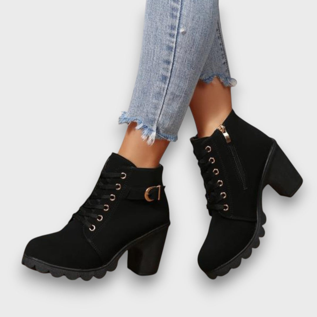 Violet - Lace-Up Buckle Block-Heel Ankle Boots