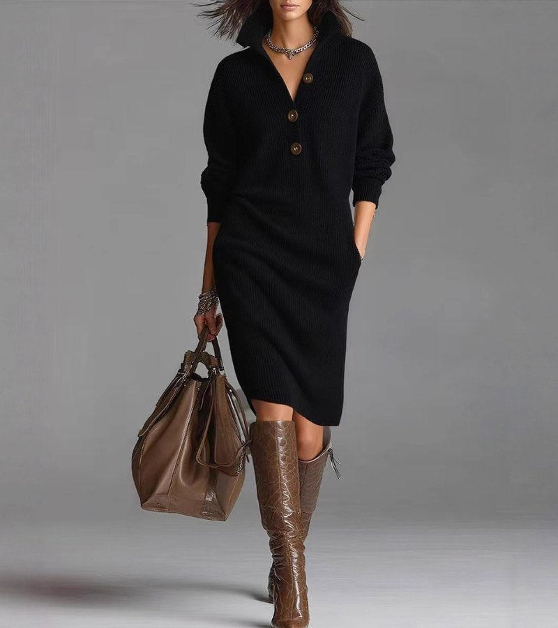Delaney - Elegant Winter Dress with Buttons