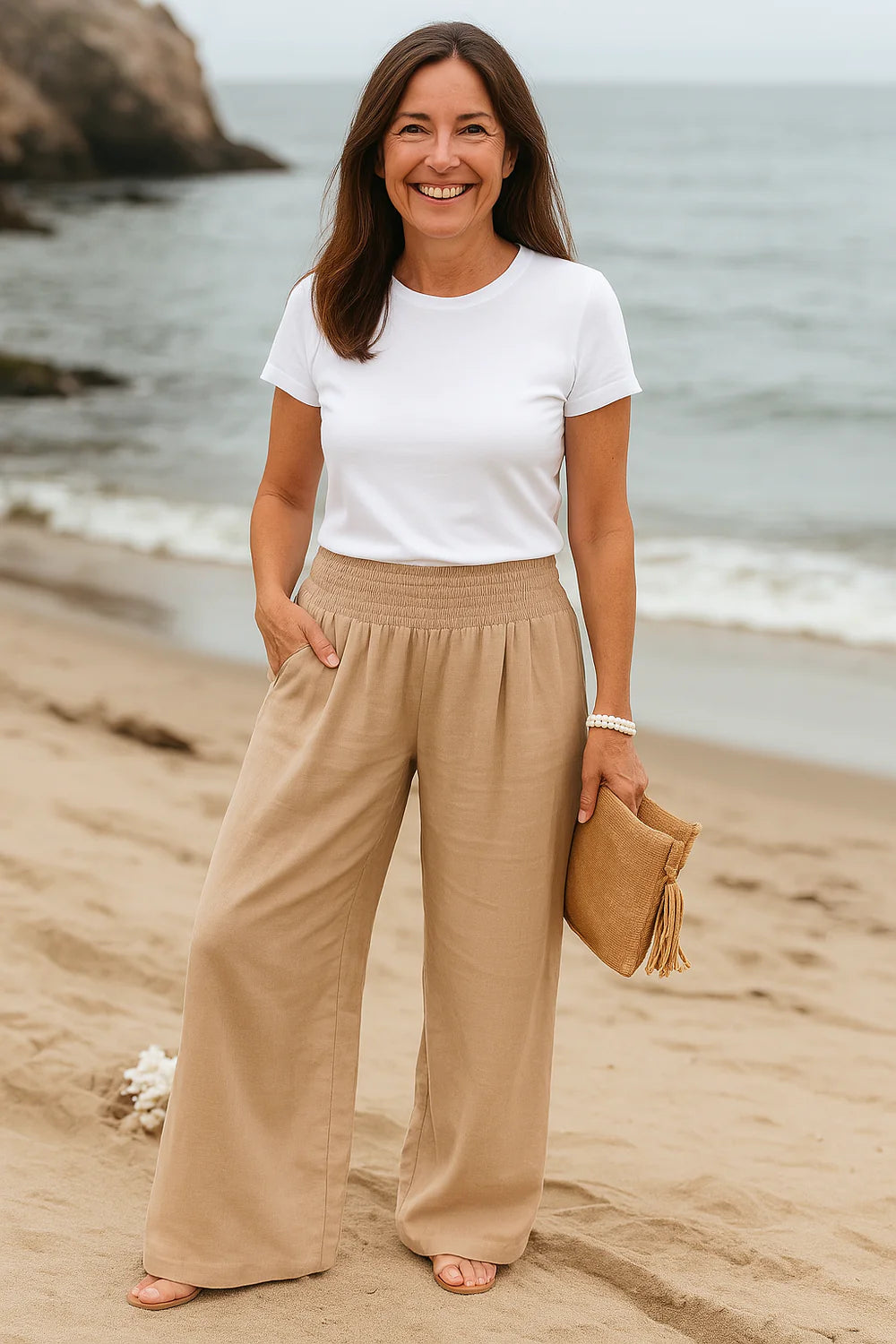 JUNNA - PANTALON TAILLE HAUTE ÉLASTIQUE