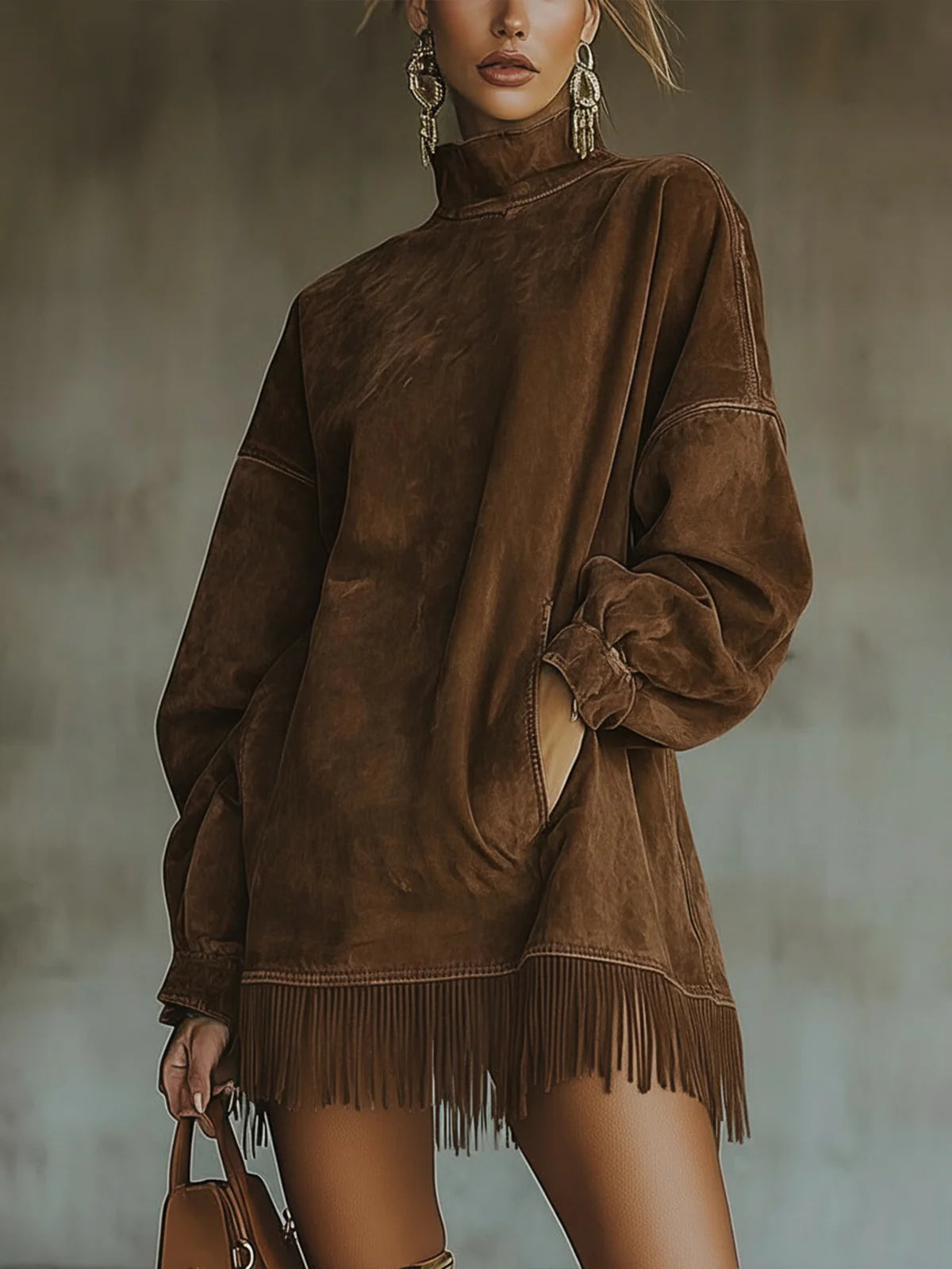 Kimberly - Cozy Suede Fringe Dress