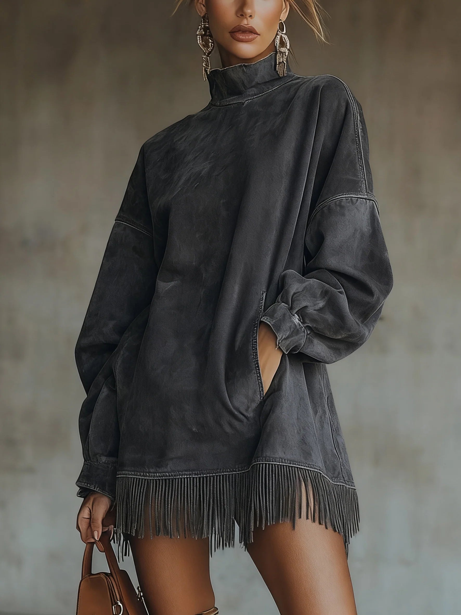Kimberly - Cozy Suede Fringe Dress