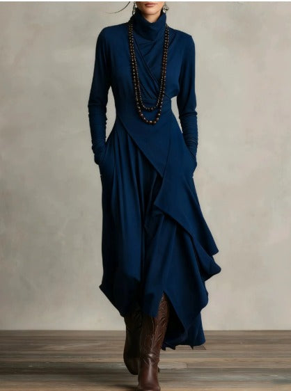 Valeria - Asymmetrical Maxi Knit Dress with Roll Neck
