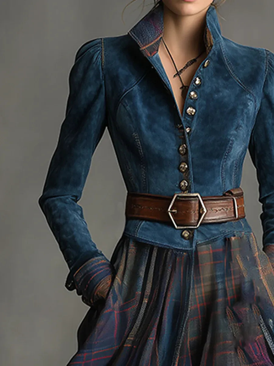 Nora-Mae | Elegante Geruite Maxi Jurk