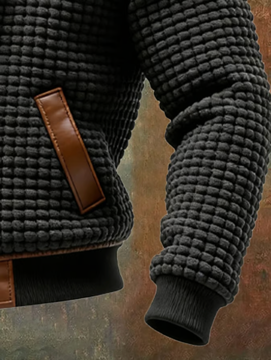 Adrian - Zwarte gewatteerde jas met leren mouwen