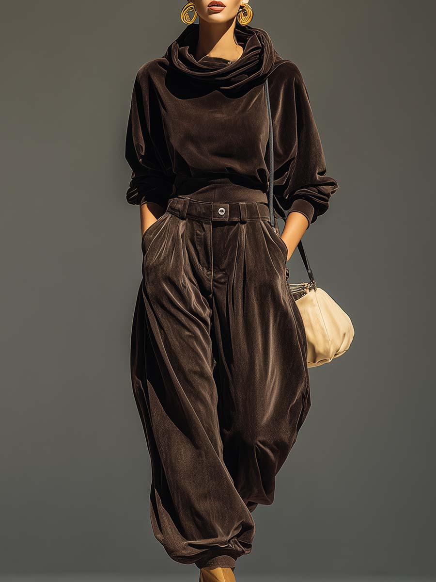 Sylvia - Vintage Velvet Hoodie and Trousers Set (Inc. Belt)