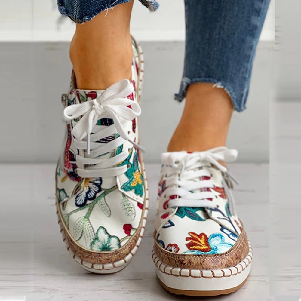 FLORIANA | Orthopedische Sneakers met Uniek Vintage Bloemontwerp