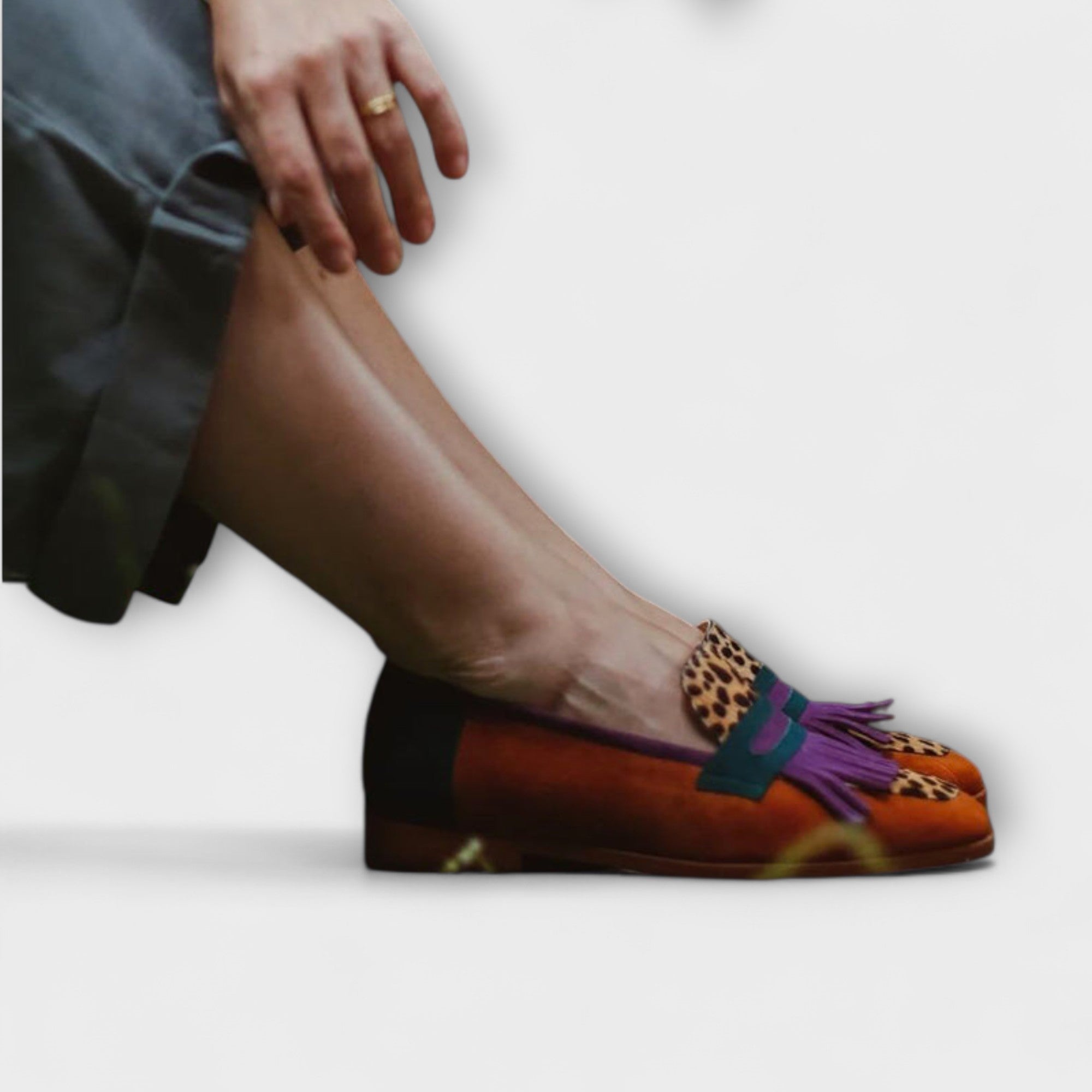 FALLON – MOCASSINS MARRON À MOTIF LÉOPARD