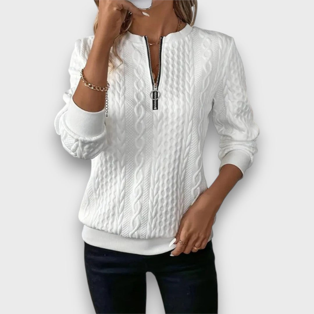 Charlene – Cable-Knit Zip Front Sweater