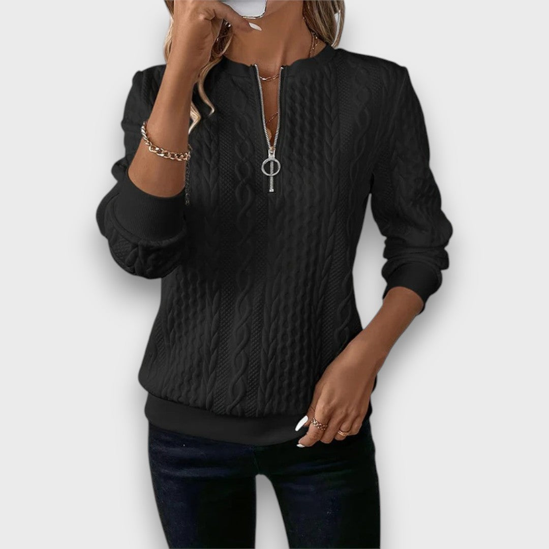 Charlene – Cable-Knit Zip Front Sweater