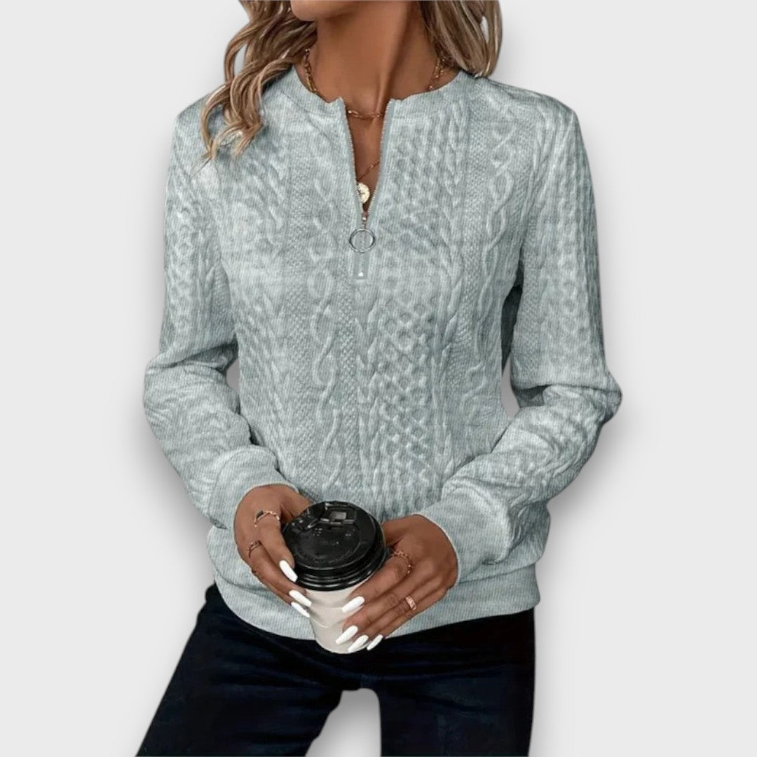 Charlene – Cable-Knit Zip Front Sweater