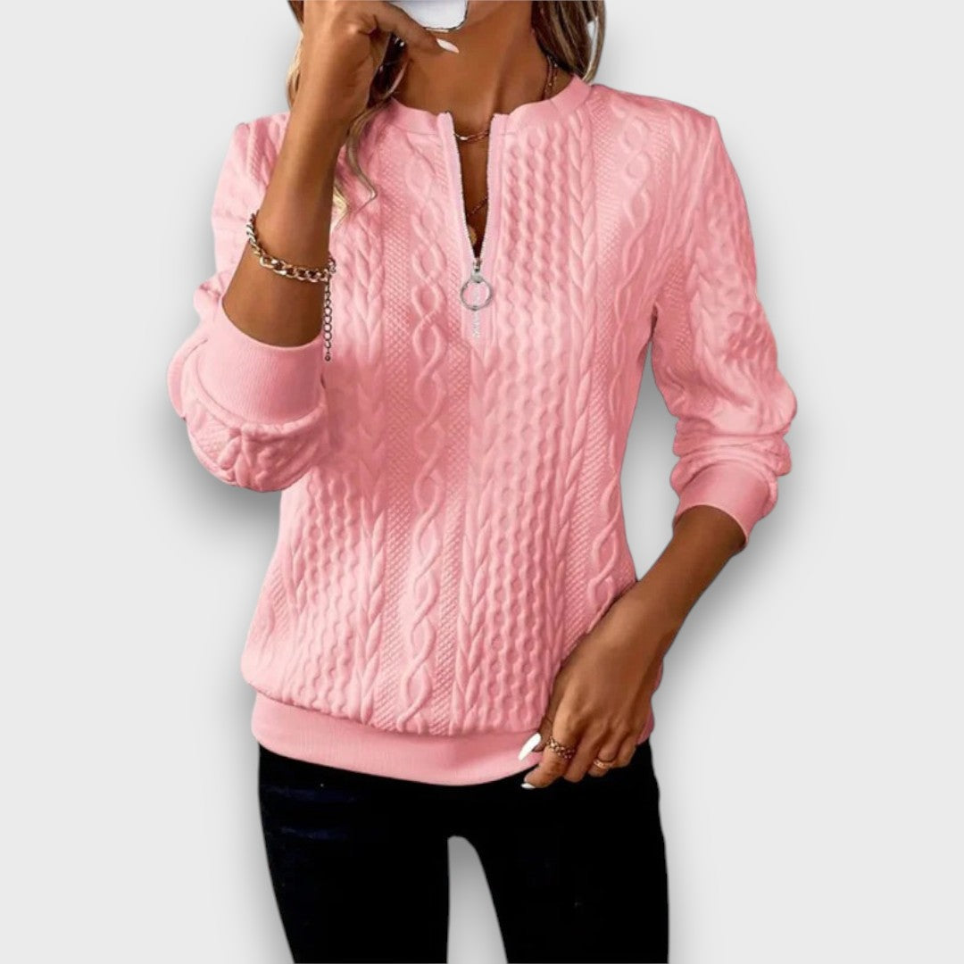 Charlene – Cable-Knit Zip Front Sweater