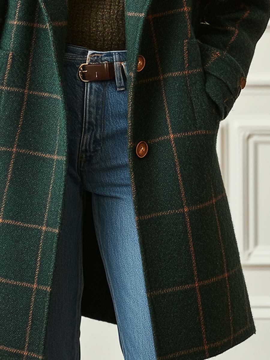 Zoe - Classic Plaid Wool Coat
