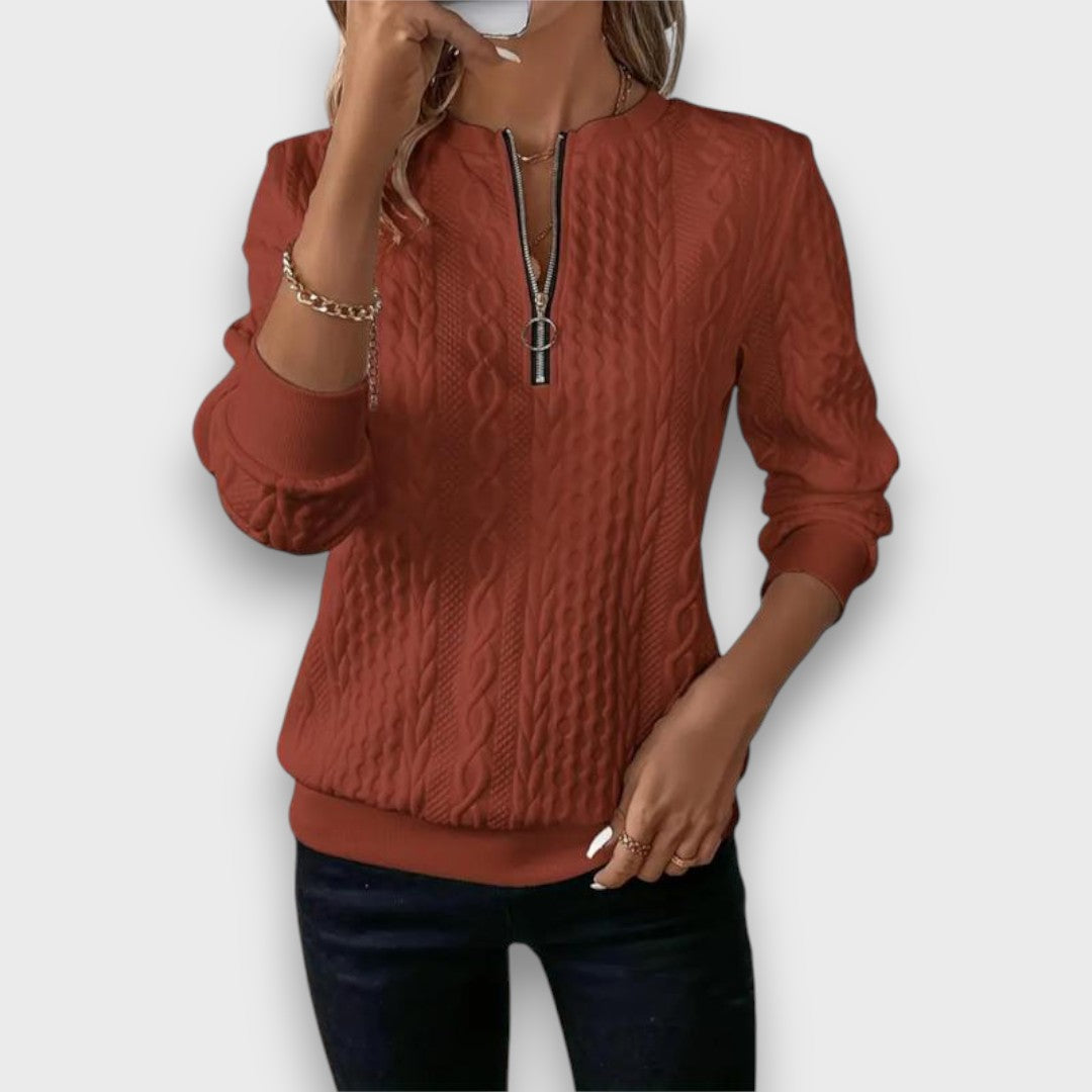 Charlene – Cable-Knit Zip Front Sweater