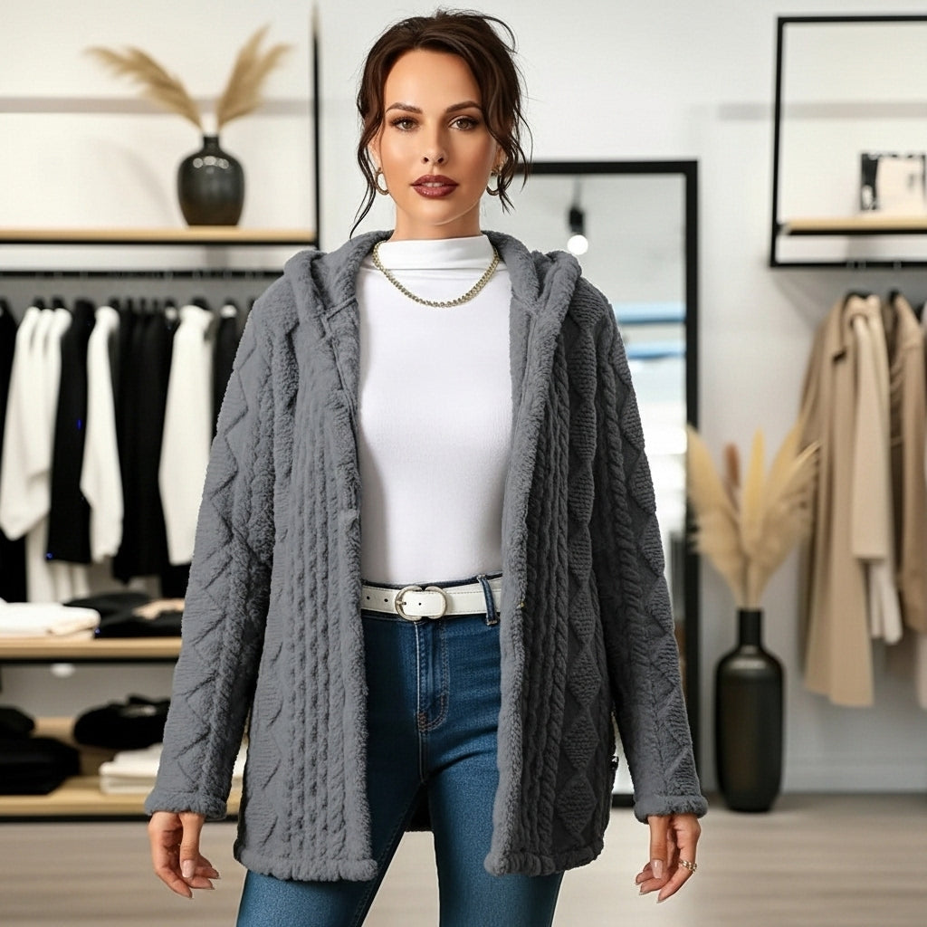 YNEZ -  VESTE EN PELUCHE AVEC CAPUCHE